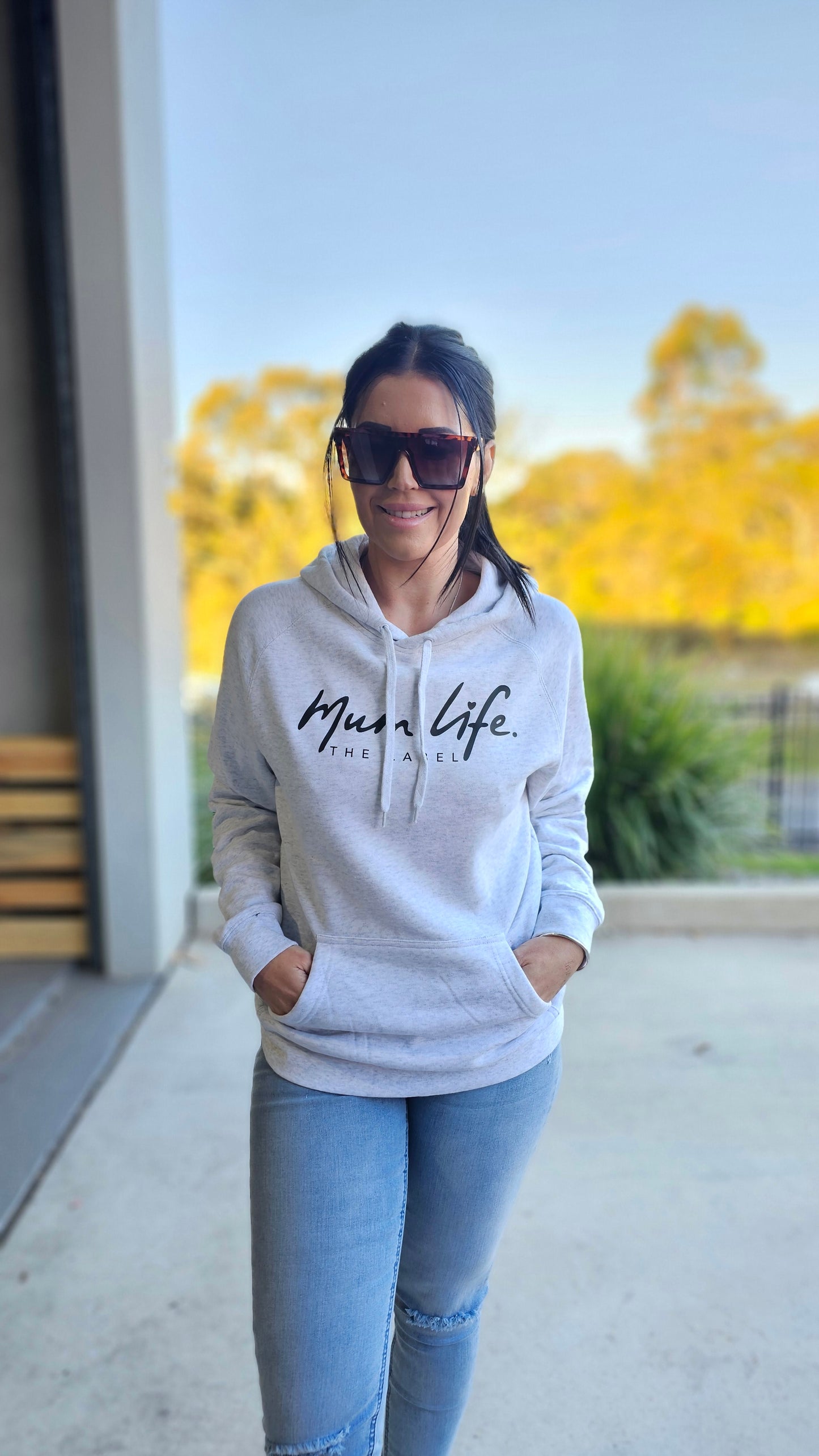 Mum Life The Label Hoodie- Grey